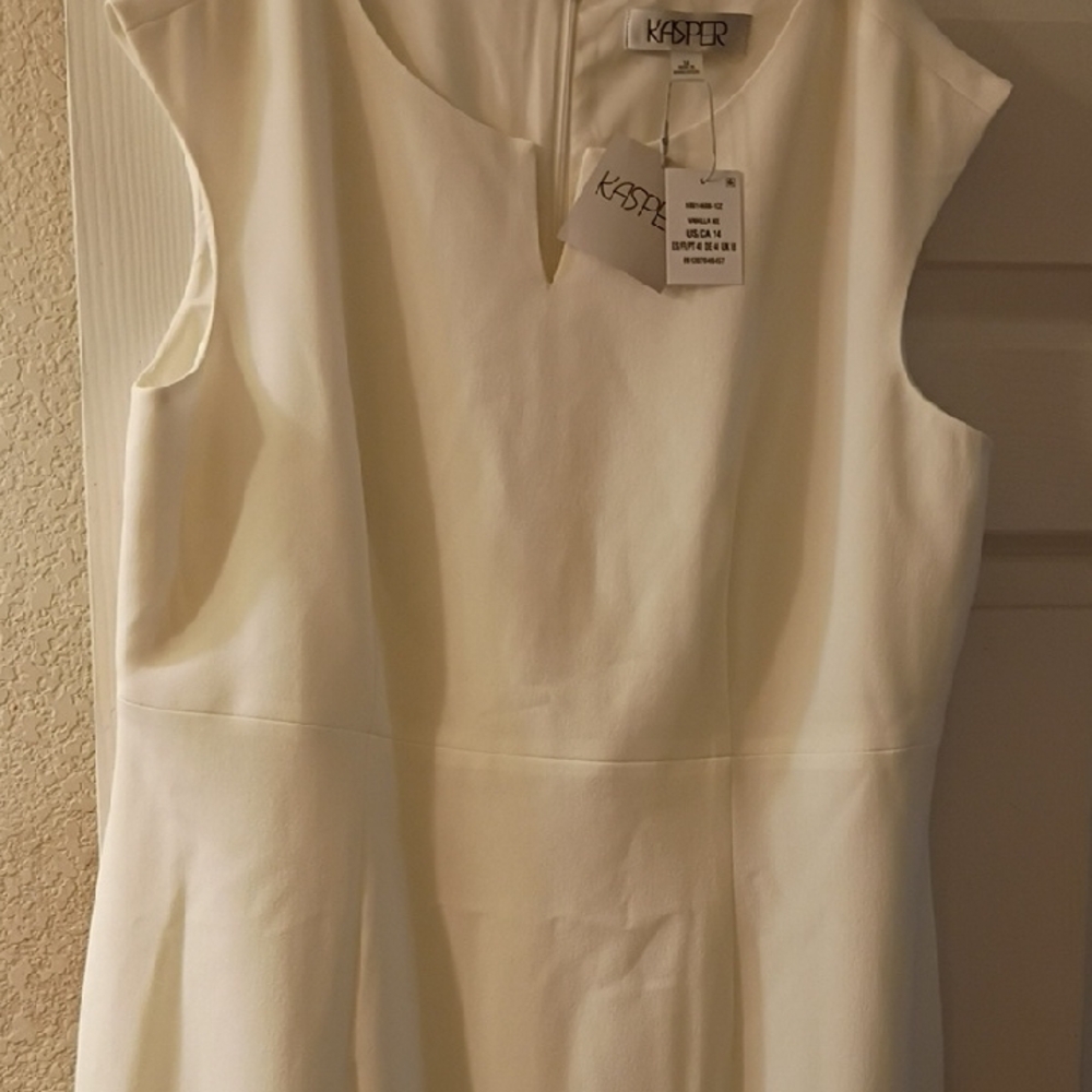 Kasper Cream V-Neck Sheath Midi Dress